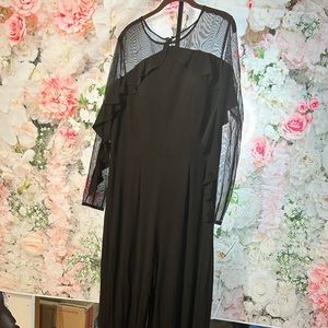 Black sheer sleeved & top ruffled jumpsuit